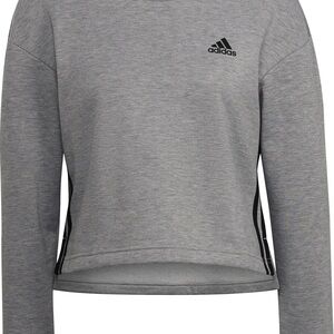 Adidas Basics Essentials Comfort Fleece Loose Cropped 3-Stripes Sweatshirt, gray